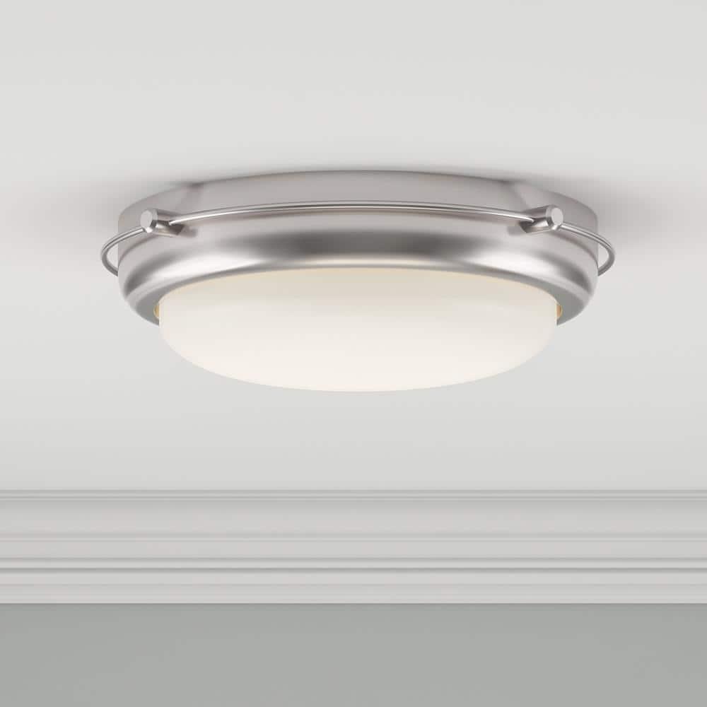 Modern Frosted Shade 2-Light Flush Mount in Brushed Nickel