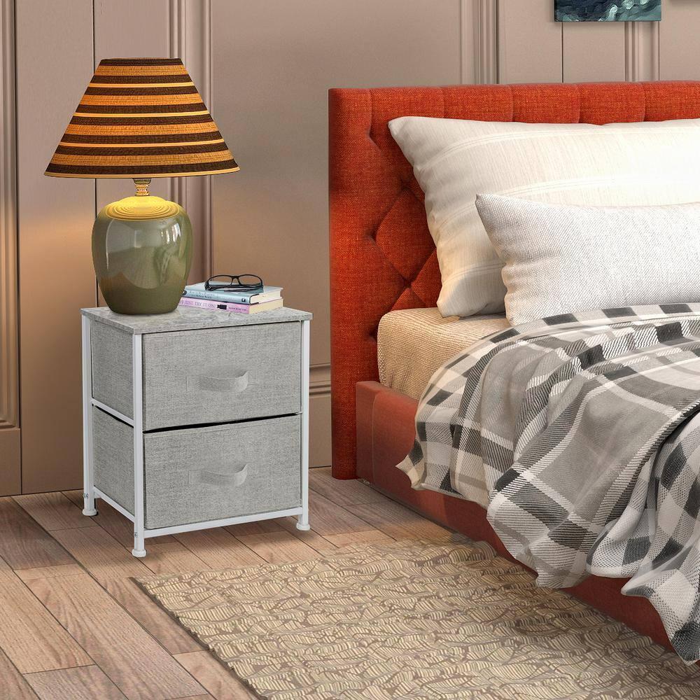 Sorbus Nightstand with 2 Drawers - Steel Frame, Wood Top & Easy Pull Fabric Bins - Great for Home, Bedroom, Office & College Dorm (Gray)