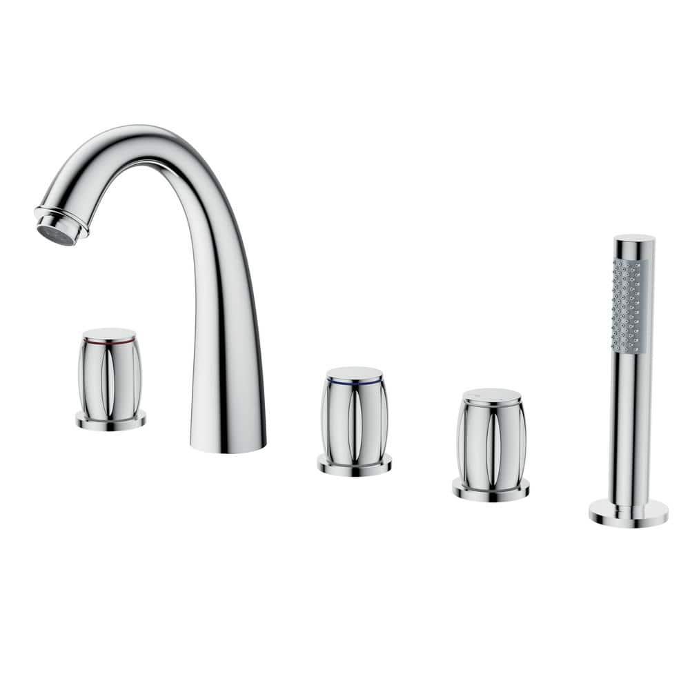 Chrome Plated 3-Handle Deck Mount Roman Tub Faucet with Hand Shower