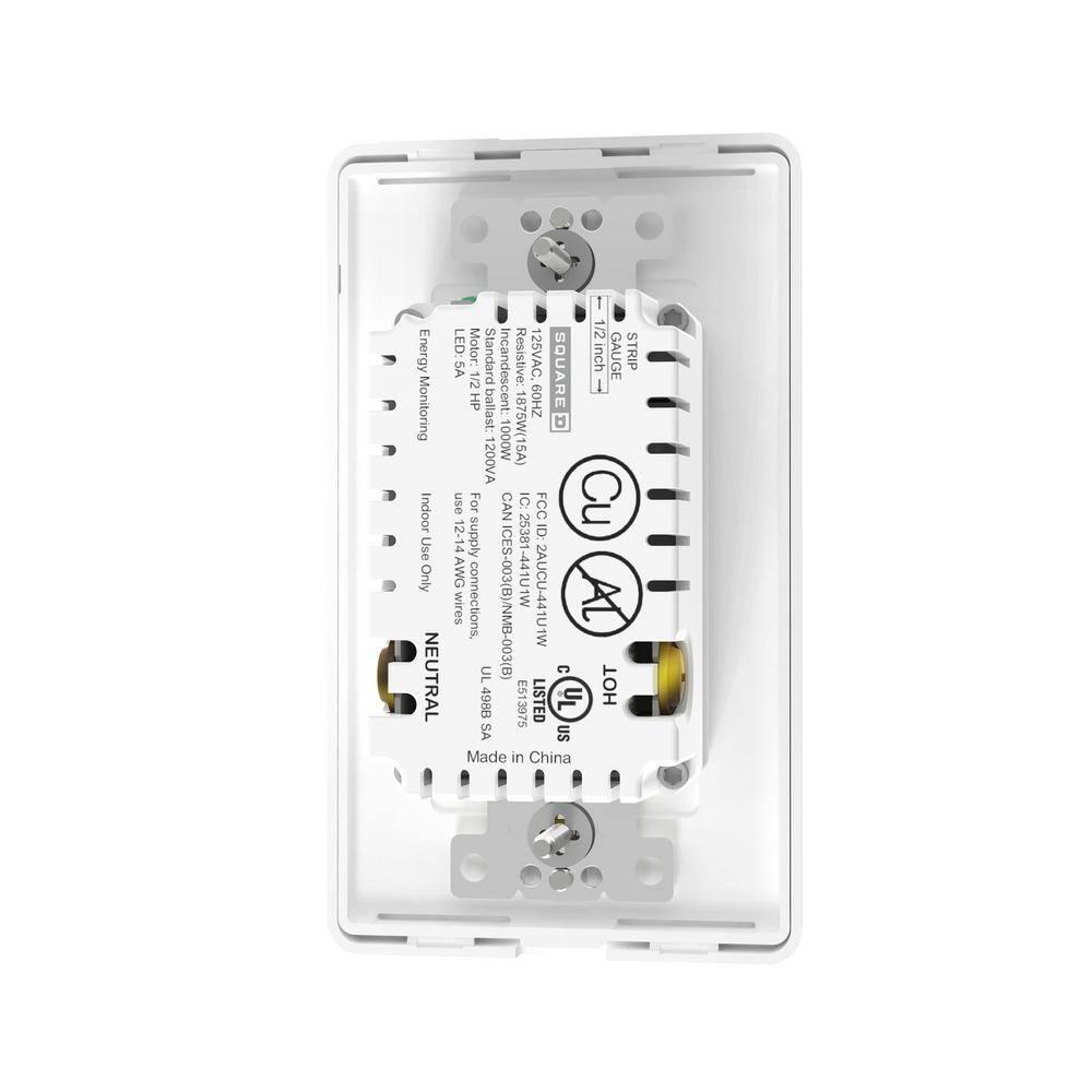 Square D by Schneider Electric X Series 15A 125V Wi-Fi Energy Monitoring Socket Outlet, Tamper Resistant, Needs Neutral Wire, Matter Certified, Compatible with Alexa, Google Home, Apple Home, White