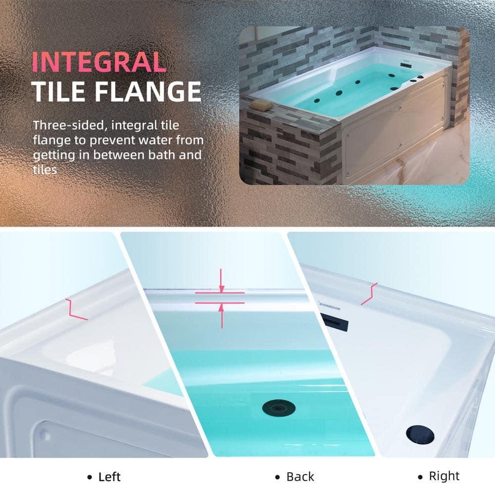 60" x 30" Whirlpool Heated Rectangular Alcove Acrylic Bathtub with Chrome/Matte Black Drain and Overflow