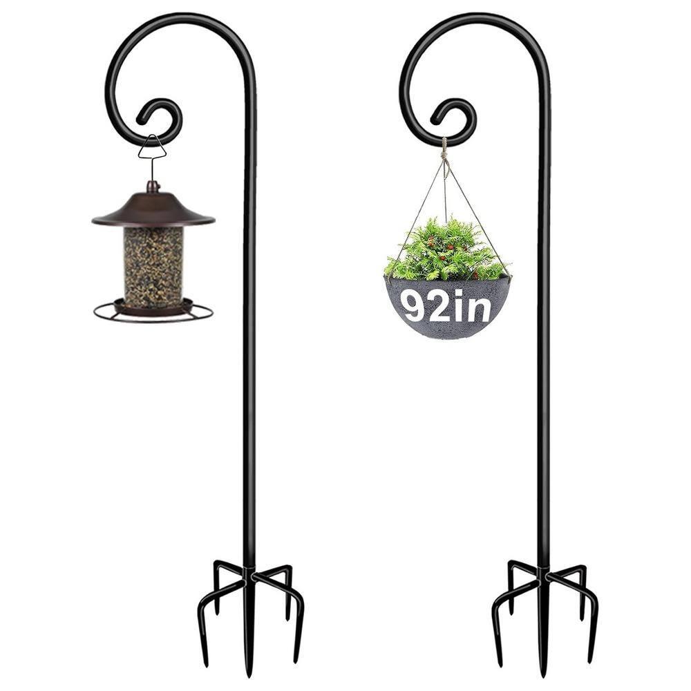 Artigarden Outdoor Shepherd Hooks 92 inch Tall for Bird Feeder (2 Packs), Adjustable Metal Garden Poles for Hanging Plants Solar Light Lantern, Bright Black