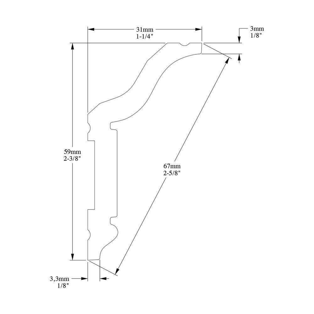 1-1/4 in x 2-3/8 in x 78-3/4 in Primed White Plain Polystyrene Crown Moulding (Set of 4)