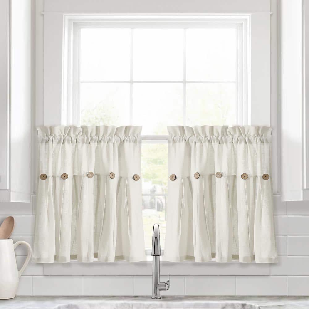 Lush Decor Linen Button Cotton Blend Tailored 29'' W Cafe Curtain (Set of 2)