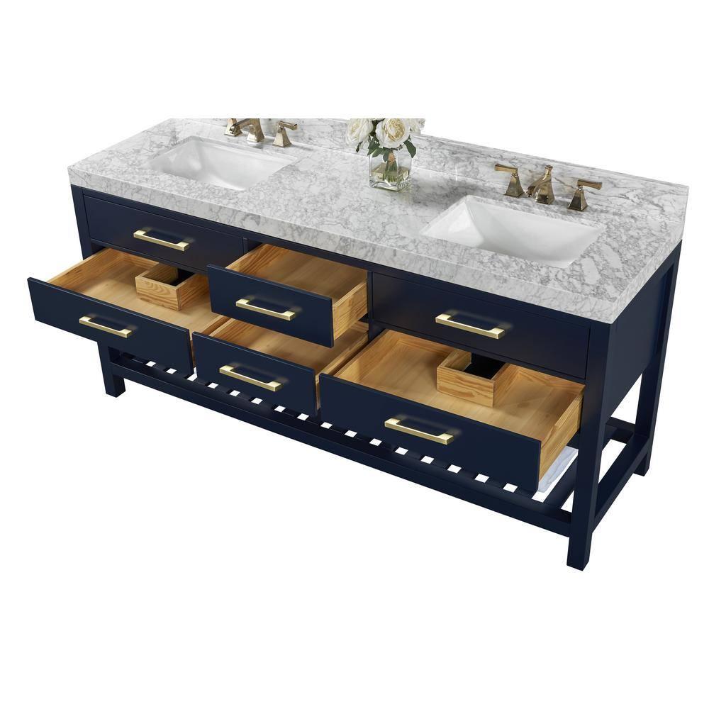 Elizabeth 72'' Heritage Blue Double Vanity with Carrara Marble Top