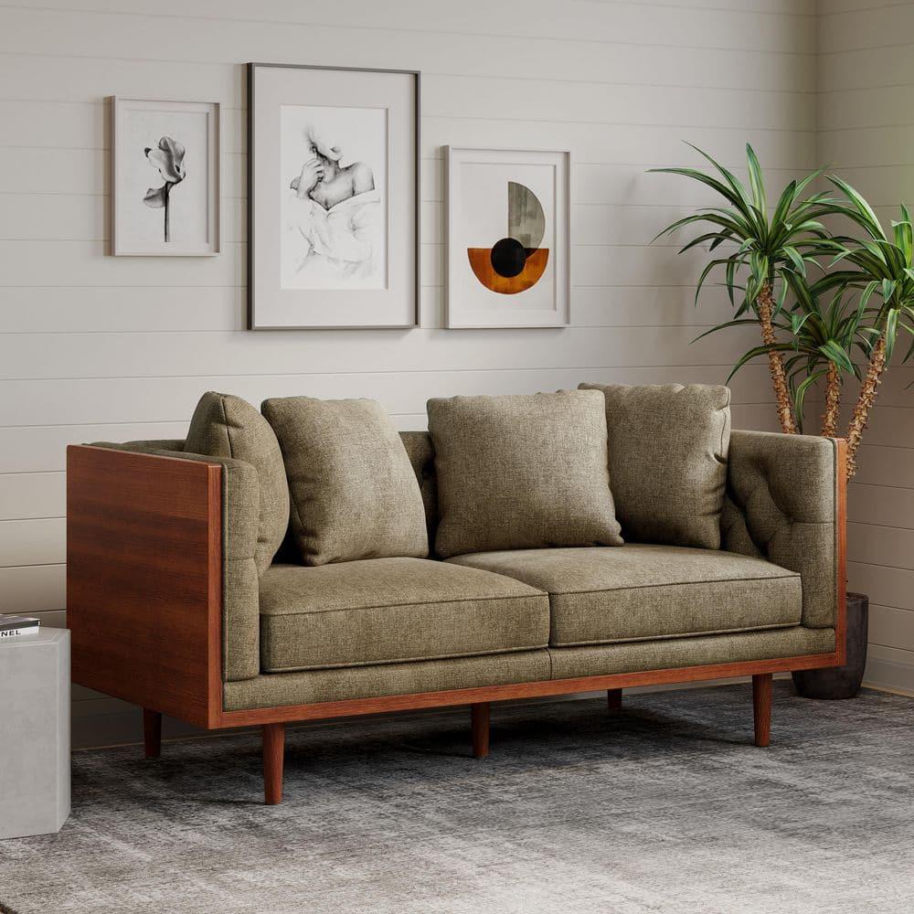 Christopher Knight Home Borah Tufted Loveseat with Accent Pillows, Dark Beige/Dark Walnut