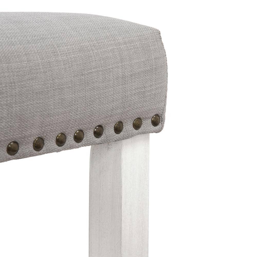 Polytrends Jameson Upholstered Polyester Antique White 24 Inch Counter Stool Antique White/Gray Wood Rubberwood Footrest Fabric Glam