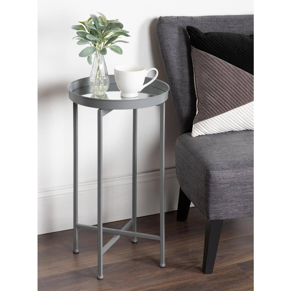Kate and Laurel Celia Round Metal Tea Table, 14x14x25.75, Gray