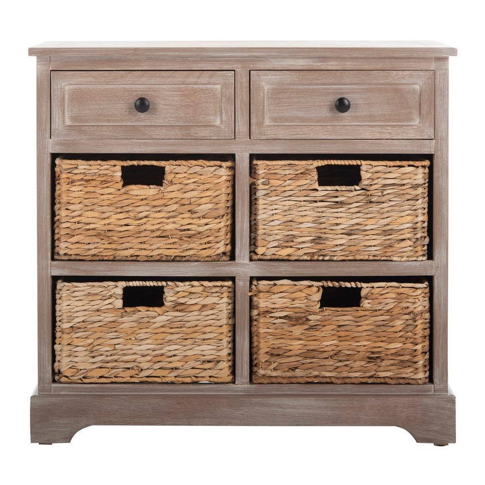 Herman Storage Unit with Wicker Baskets - White Wash - Safavieh.