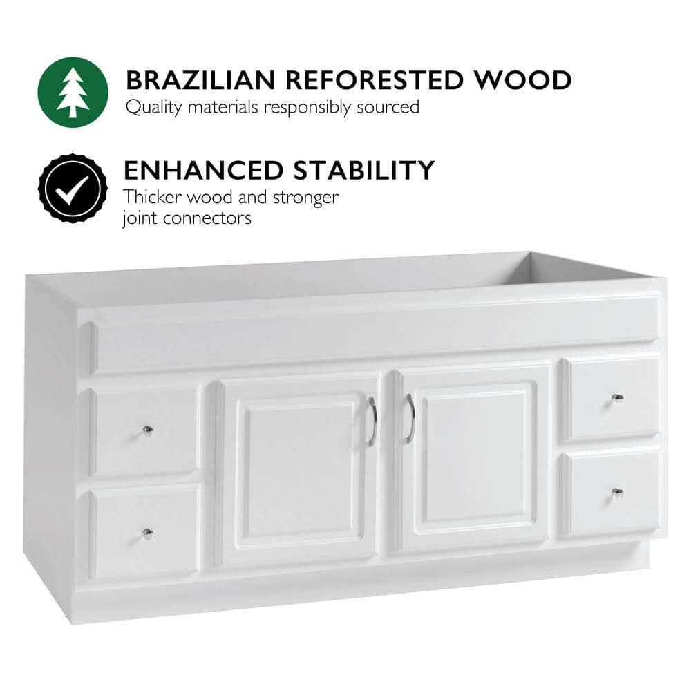 Concord 60 Inch Bathroom Vanity Cabinet, Solid Wood, Fully Assembled, White