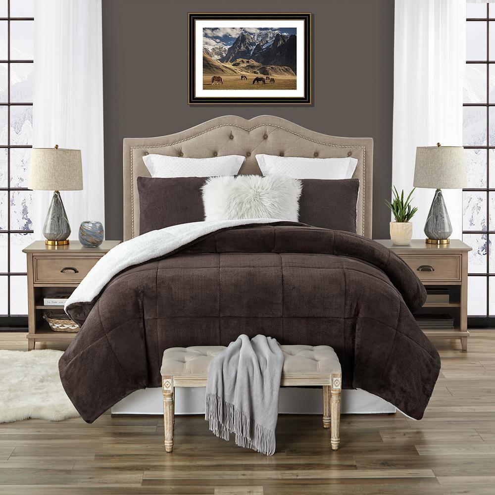Swift Home Ultra Plush Reversible Faux Fur and Sherpa 3-Piece Comforter Set