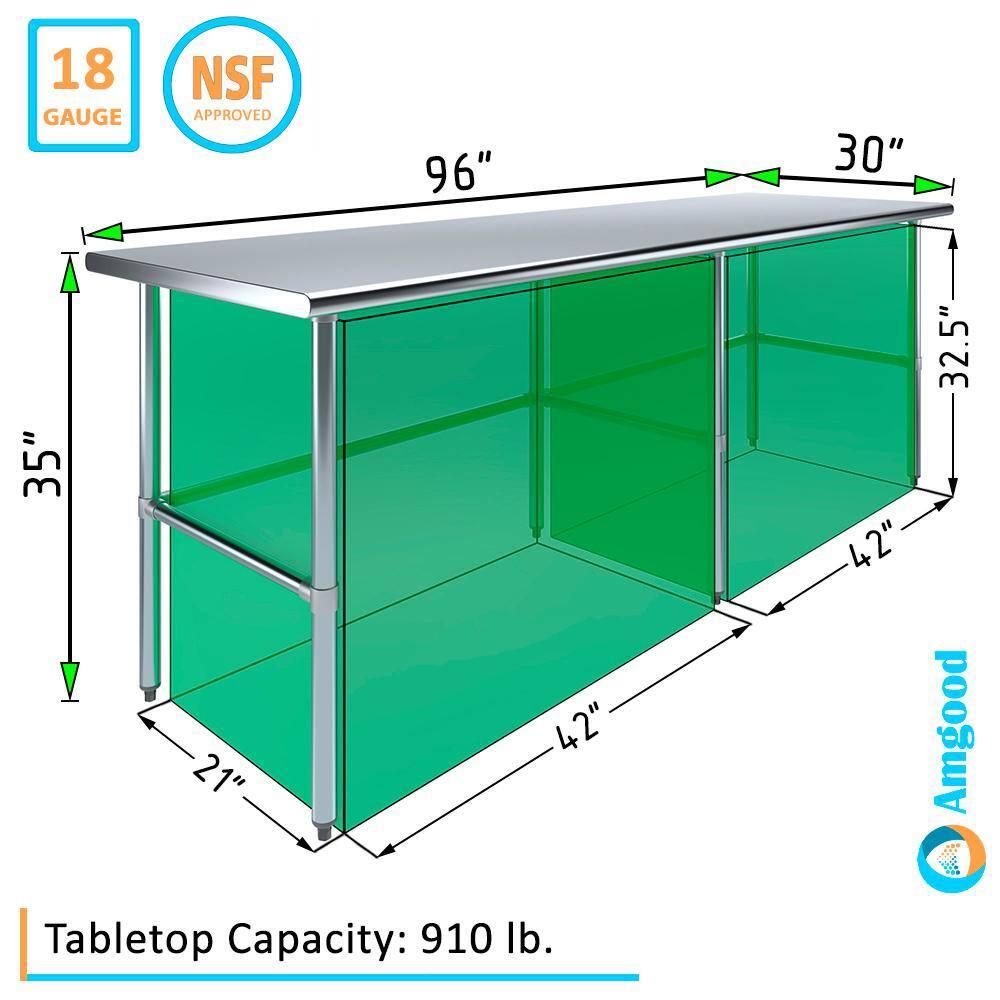 AmGood 30 in. x 96 in. Open Base Stainless Steel Work Table | Residential & Commercial