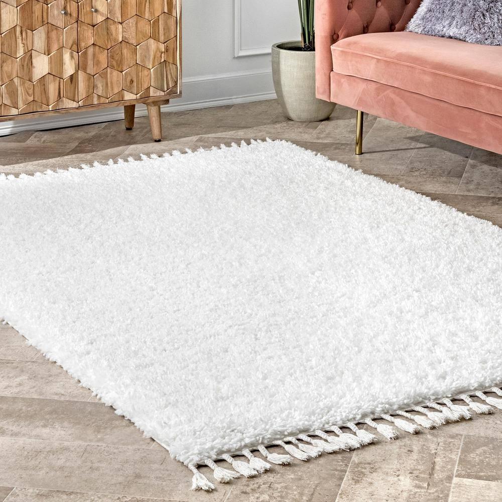 Nuloom Neva Solid 5x8 Shag Indoor Area Rug for Living Room Bedroom Dining Room Nursery, Ivory