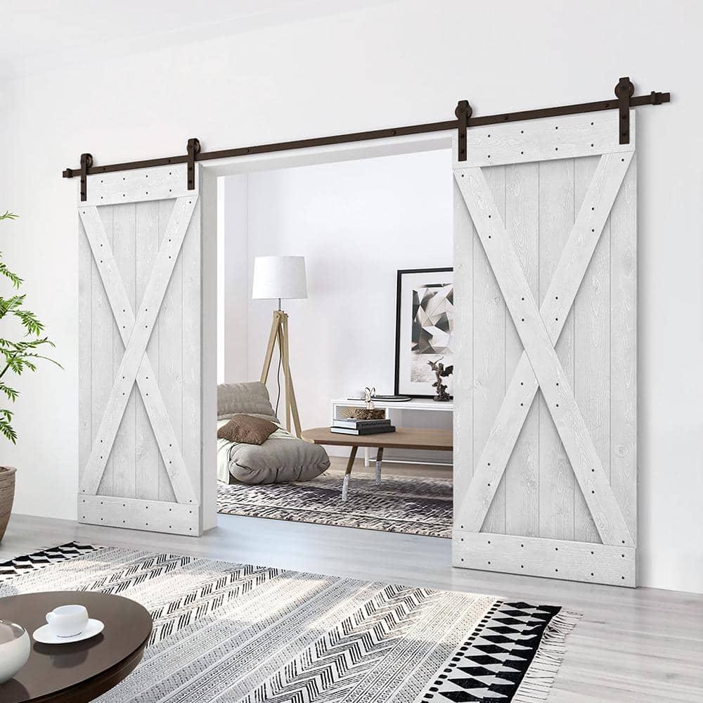 Calhome 84'' Solid Wood Paneled Painted with Installation Hardware Kit Barn Door