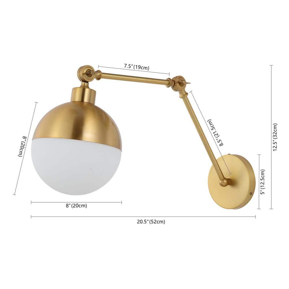 Alba 8" 1-Light Mid-Century Modern Arm-Adjustable Iron/Glass LED Sconce, Brass Gold/Frosted