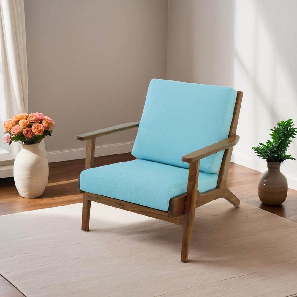 Lonnie Mid Century Modern Sky Blue Fabric Linen Upholstered Accent Armchair