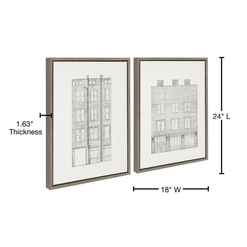 (Set of 2) 18" x 24" Sylvie Brick Building Fade 1 and 4 Canvas by Vio: Urban Wall Decor - Kate & Laurel