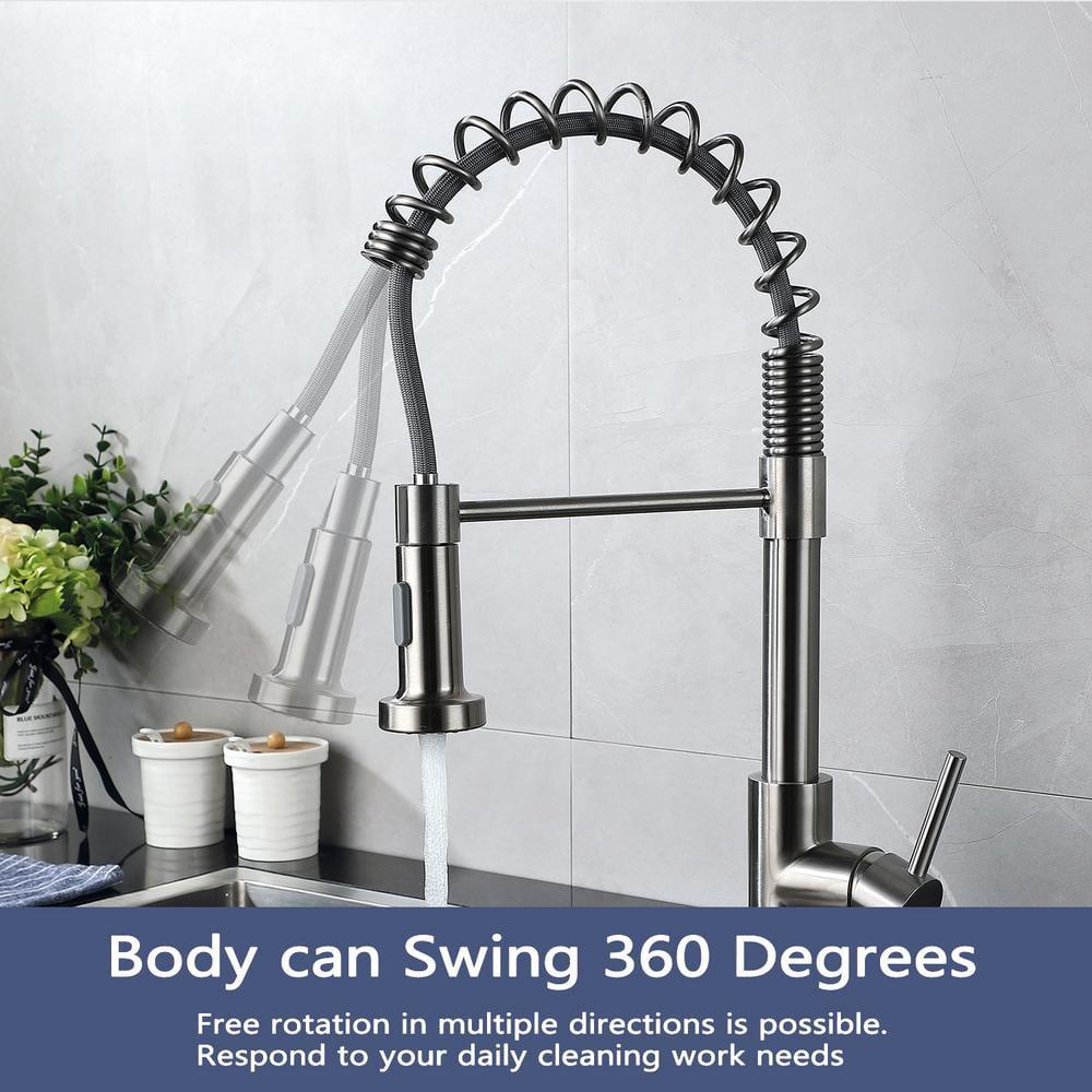 PENGFANG WORLDWIDE LLC Single Handle High Arc Pull Out Kitchen Faucet With Sprayer S2D0033BN