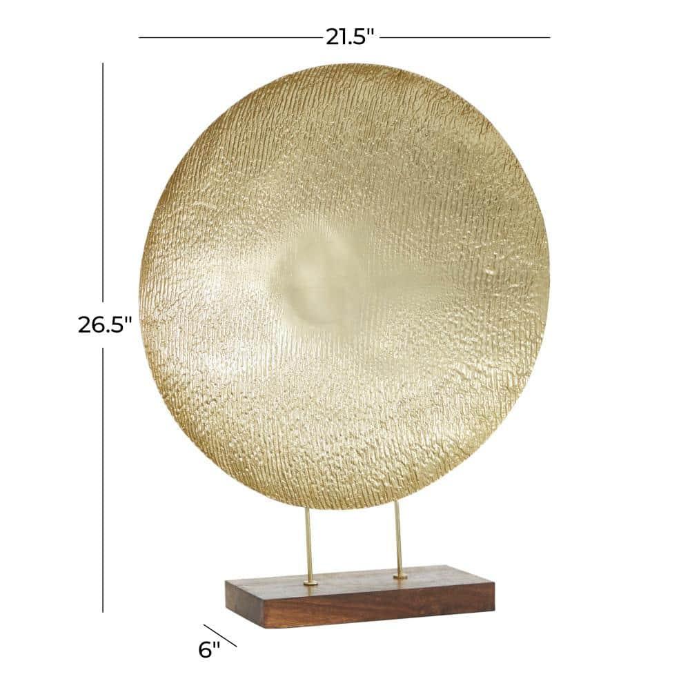 22" x 27" Gold Metal Plate Geometric Sculpture with Wood Stand, by DecMode