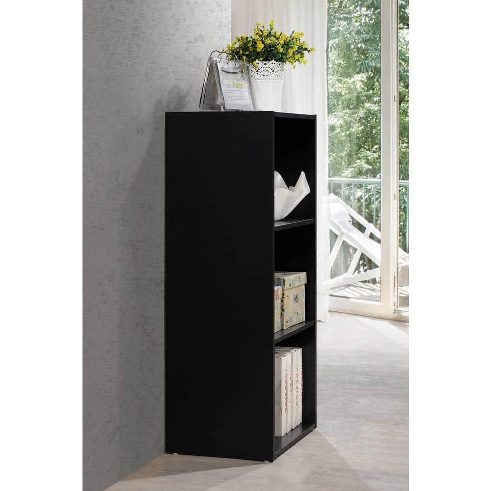 Hodedah HID23 High Quality 3 Shelf Home, Office, and School Organization Storage 35.70 Inch Tall Slim Bookcase Cabinets to Display Decor, Black