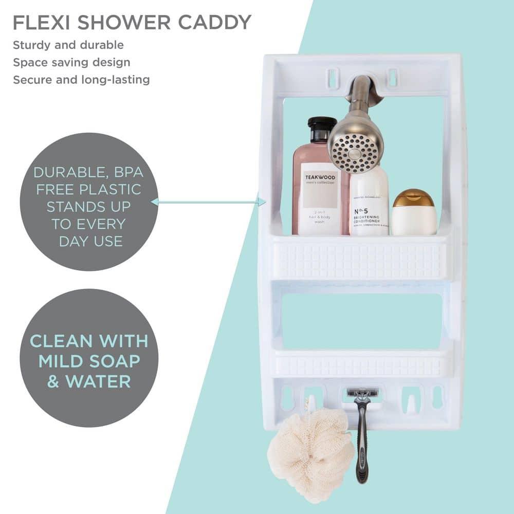 Bath Bliss Flexi Shower Caddy Shelf White: Polypropylene, Suction Mount, Bathroom Storage Organizer Rack