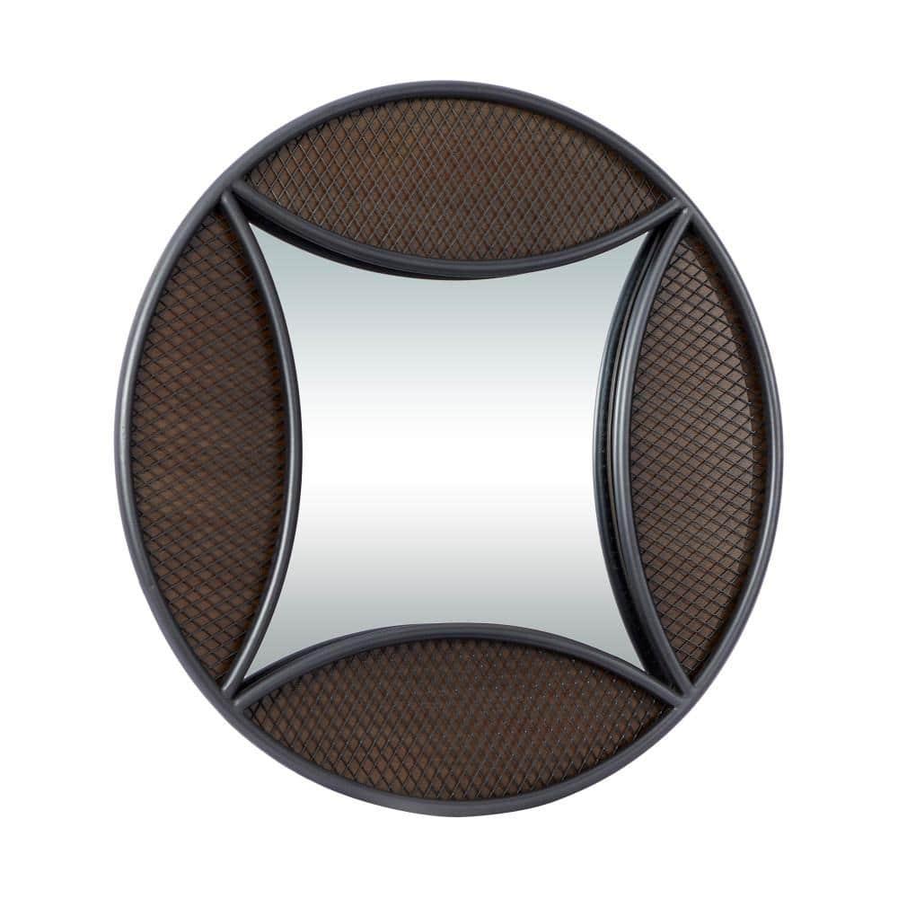DecMode 32"W, 32"H Round Wall Mirror, Brown