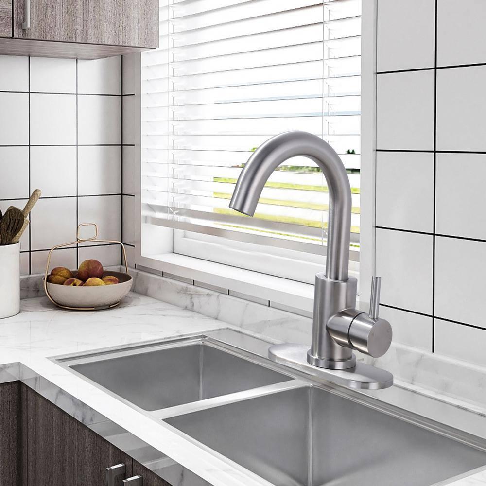 AVITAS TS14D05 Single Handle Stainless Steel Bar Kitchen Faucet With Swivel Spout And Deckplate