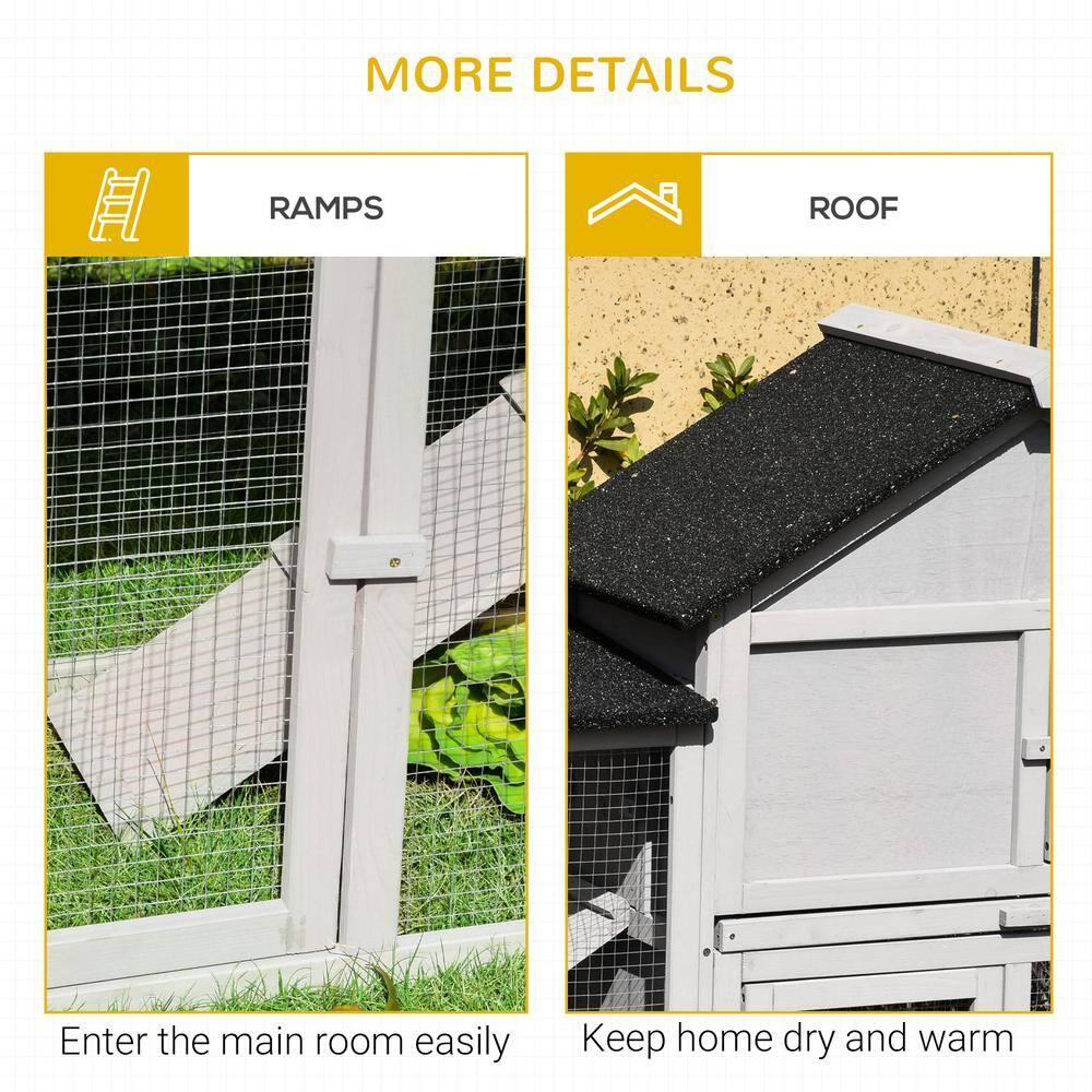 PawHut 83" Wooden Rabbit Hutch Large Bunny Hutch House with Double Run, Removable Tray and Waterproof Roof for Outdoor, Gray