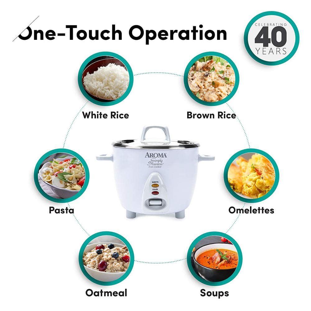 Aroma AROMA® Select Stainless® Pot Style Rice Cooker, 3-Cup (Uncooked) / 6-Cup (Cooked), Stainless Steel Inner Pot
