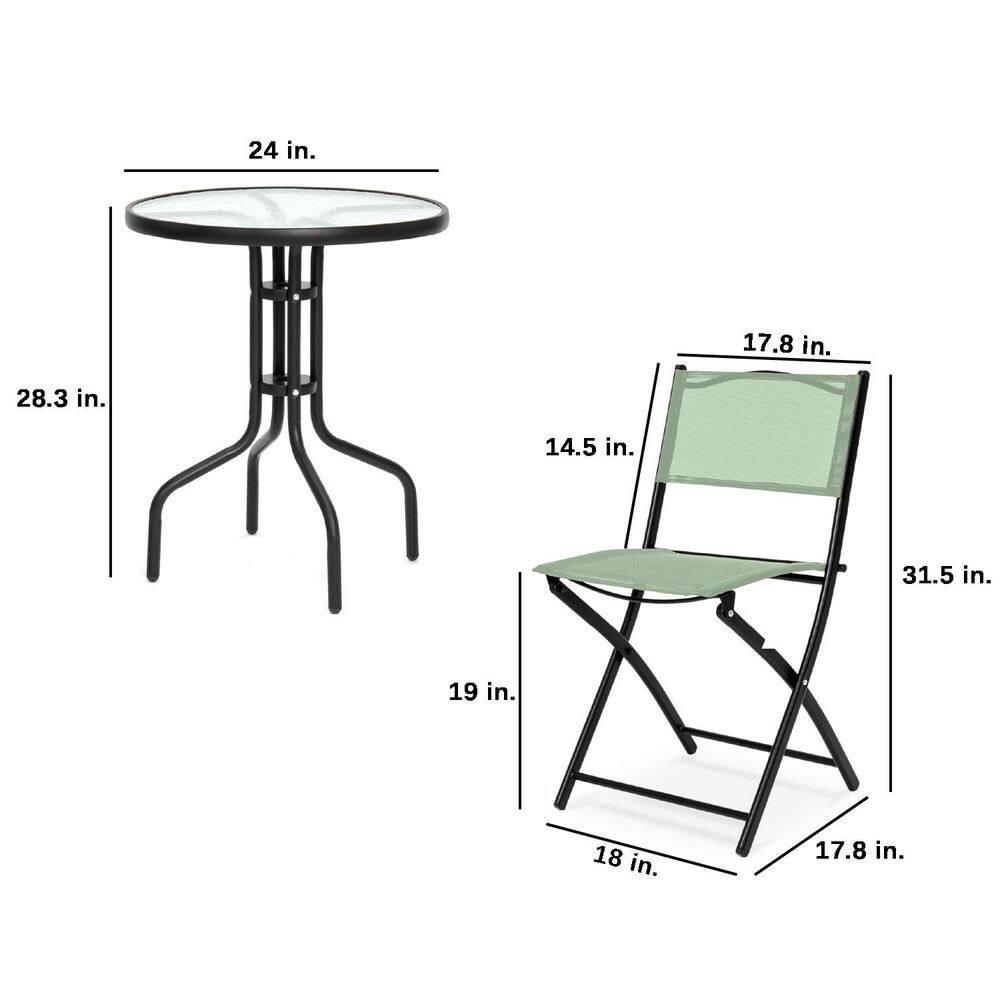 George Oliver 3-Piece Patio Bistro Dining Furniture Set W/ Glass Tabletop, Folding Chairs