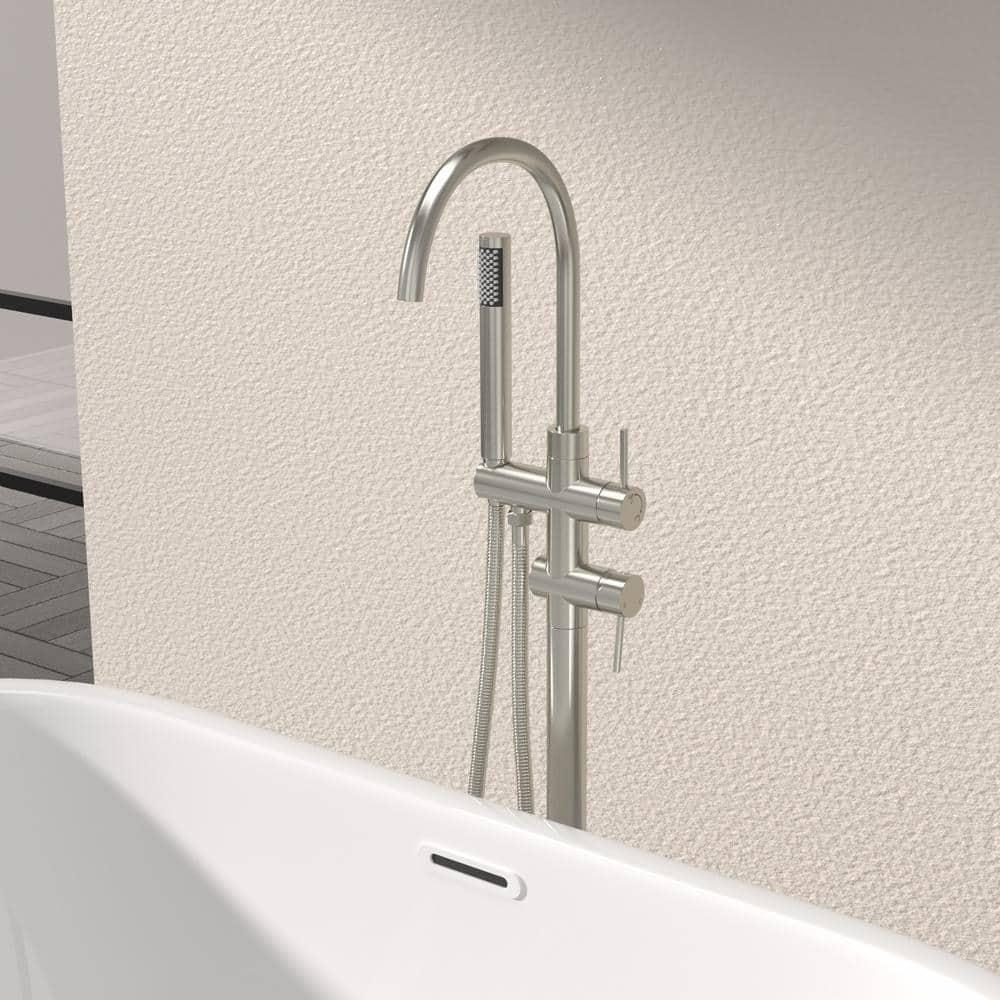 Double Handle Floor Mounted Freestanding Tub Filler With Handshower