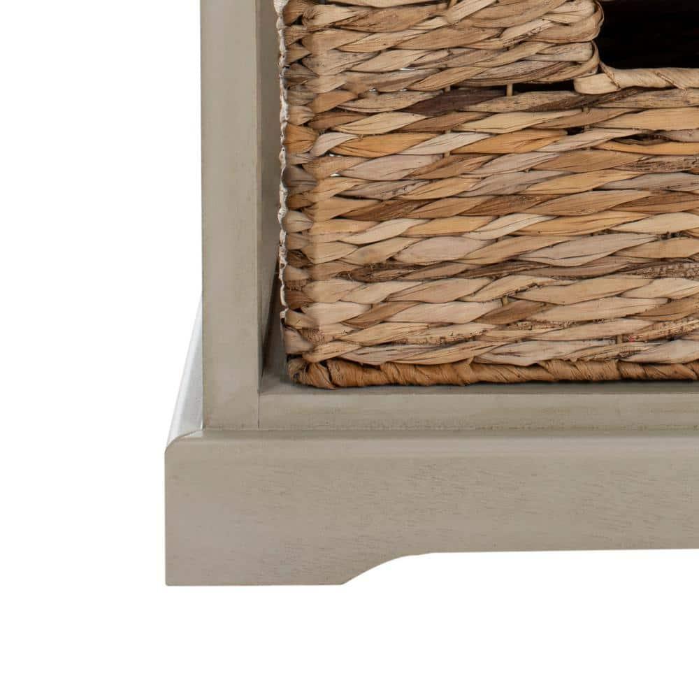 Halle 3 Wicker Basket Storage Side Table - Vintage Grey - Safavieh.