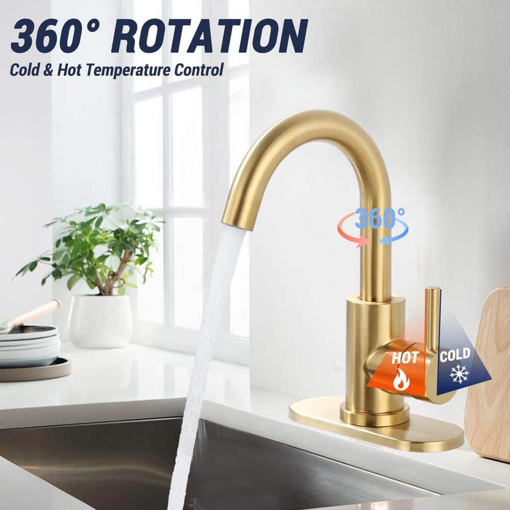 Single Handle Stainless Steel Bar Kitchen Faucet With Swivel Spout And Deckplate