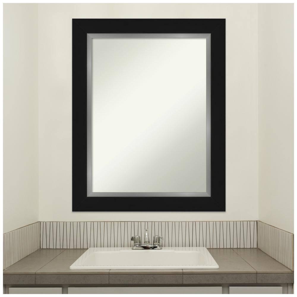 24" x 30" Non-Beveled Eva Bathroom Wall Mirror Black - Amanti Art: Polystyrene Frame, Wall Mount