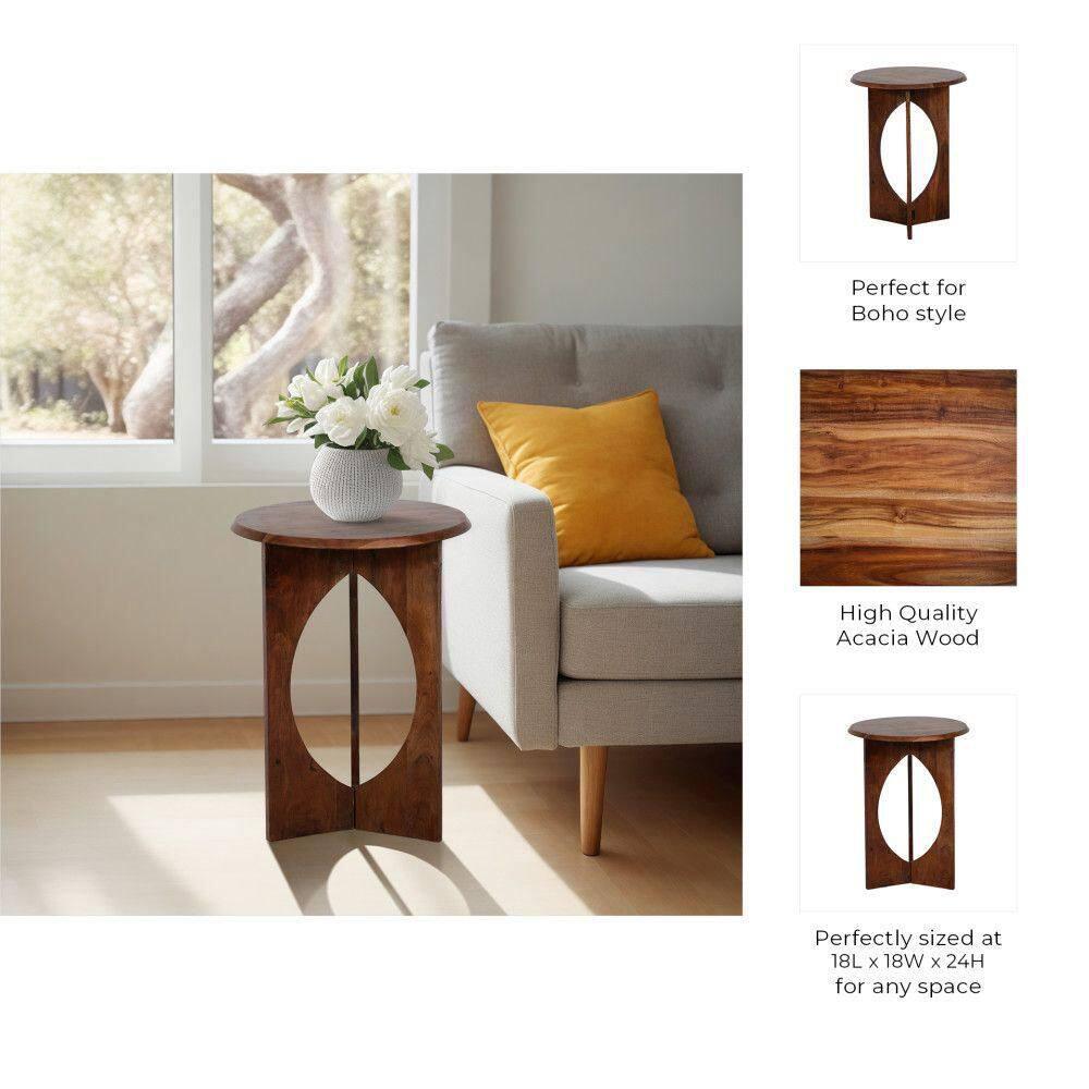 24"H Natural Acacia Wood Simple Pedestal Side Table with Minimalist Design and Ample Display Space for Living Room or Bedroom Decor
