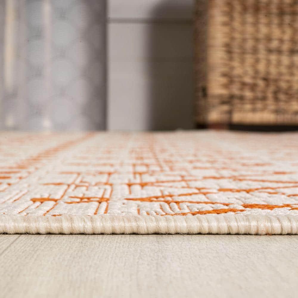 5' x 8' Ourika Moroccan Geometric Textured Weave Indoor/Outdoor Area Rug, Cream/Orange - JONATHAN Y