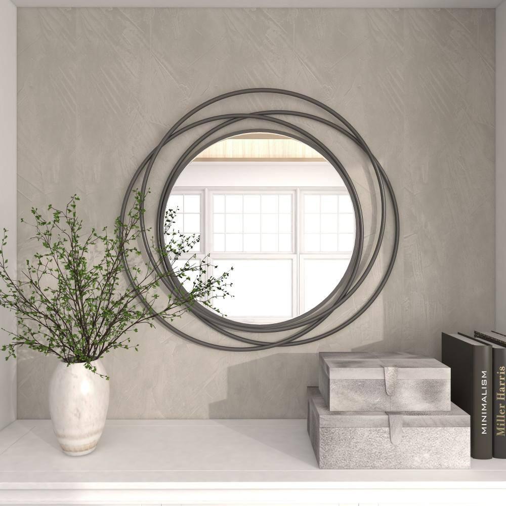 DecMode Gray Modern Metal Wall Mirror with Overlapping Rings Frame, 42"W x 40"H