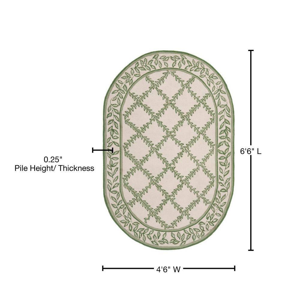 SAFAVIEH Chelsea Alecia Geometric Borders Wool Area Rug, Ivory/Light Green, 4'6"x6'6" Oval
