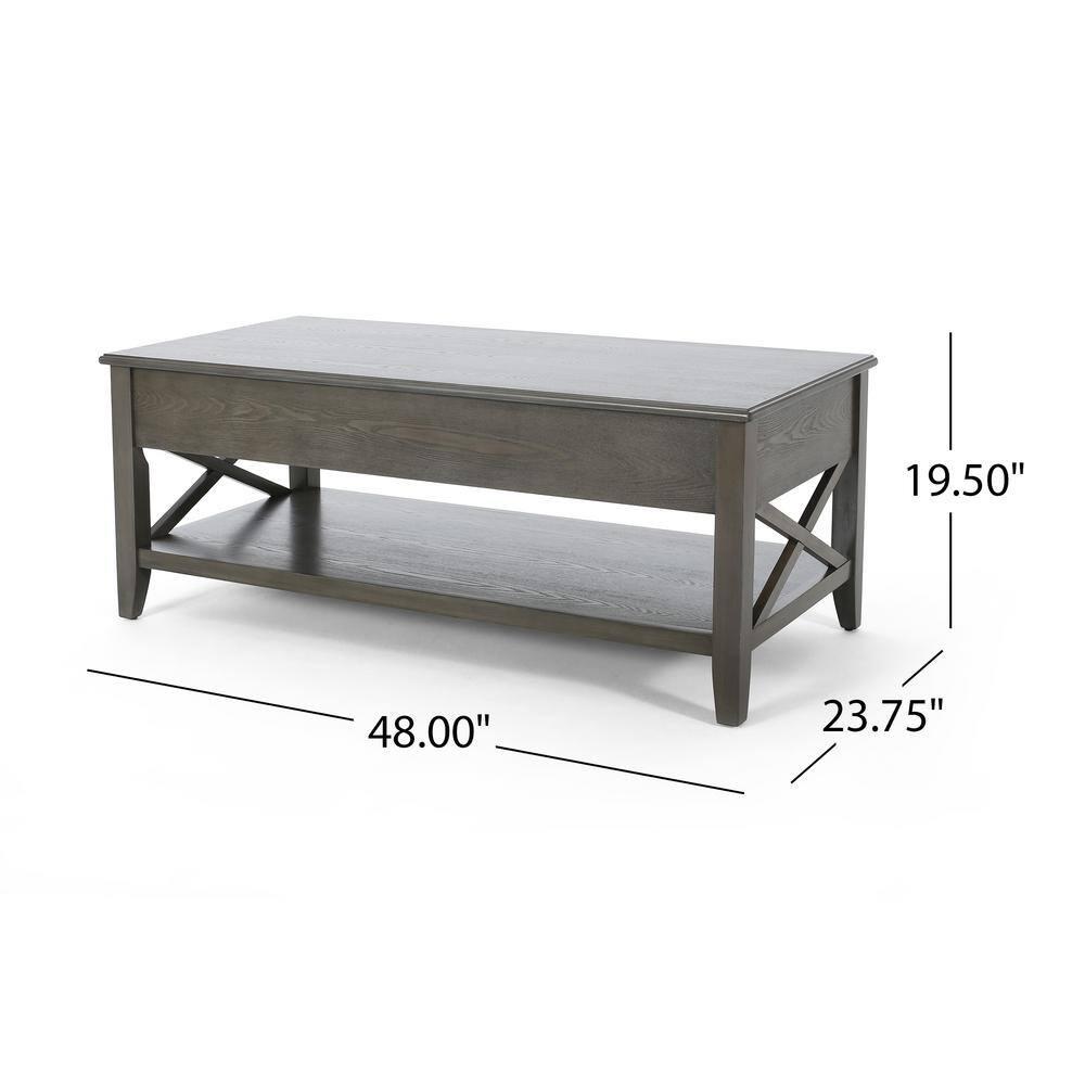 Noble House Moses Farmhouse Faux Wood Lift Top Coffee Table, Gray