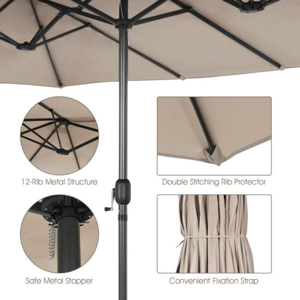 Latitude Run® 15 Feet Patio Double-Sided Umbrella With Hand-Crank System