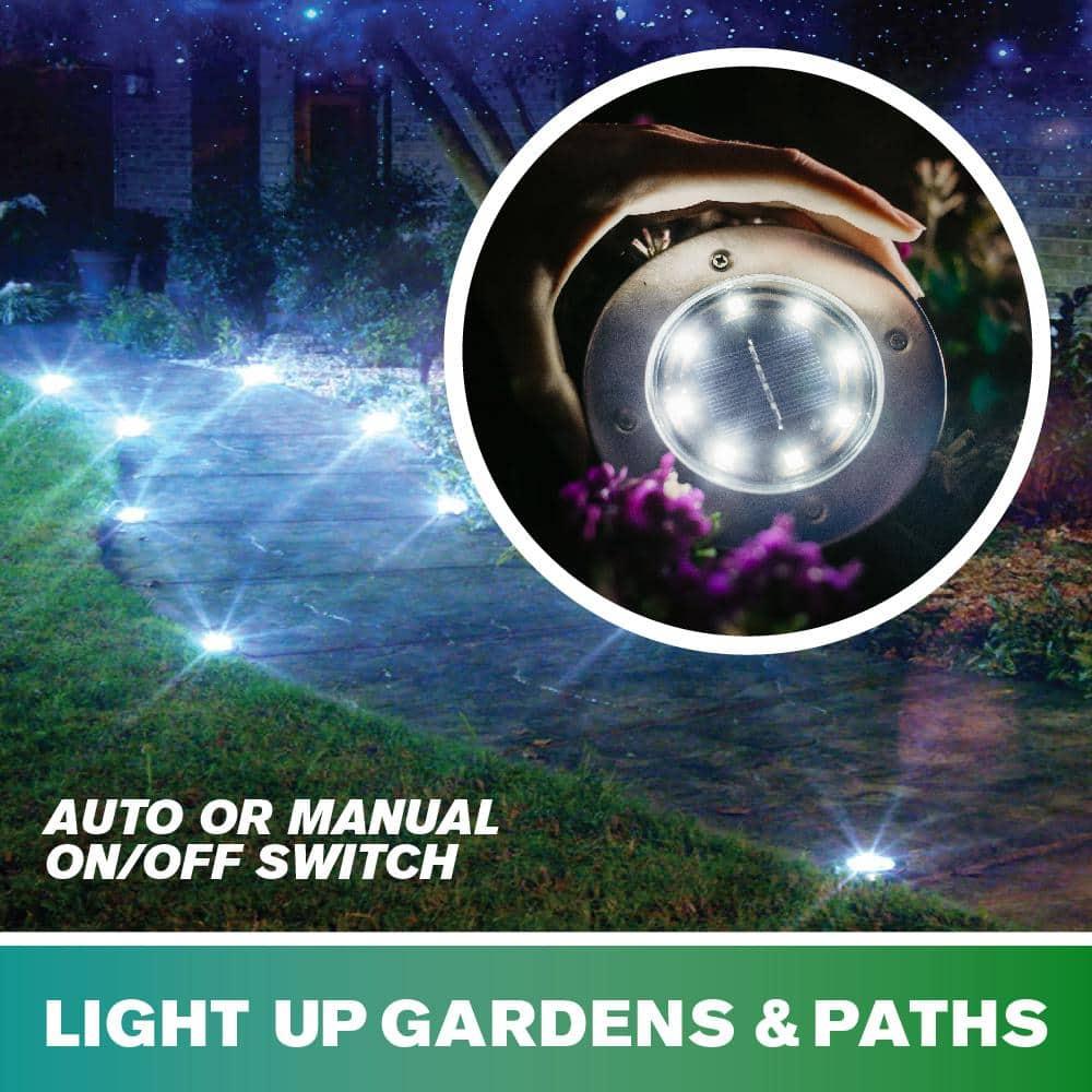 Bell + Howell 8 LED Solar Powered Disk Lights, 4 Pack, Outdoor Pathway Lights, Waterproof, Auto On/Off, Rust Resistant