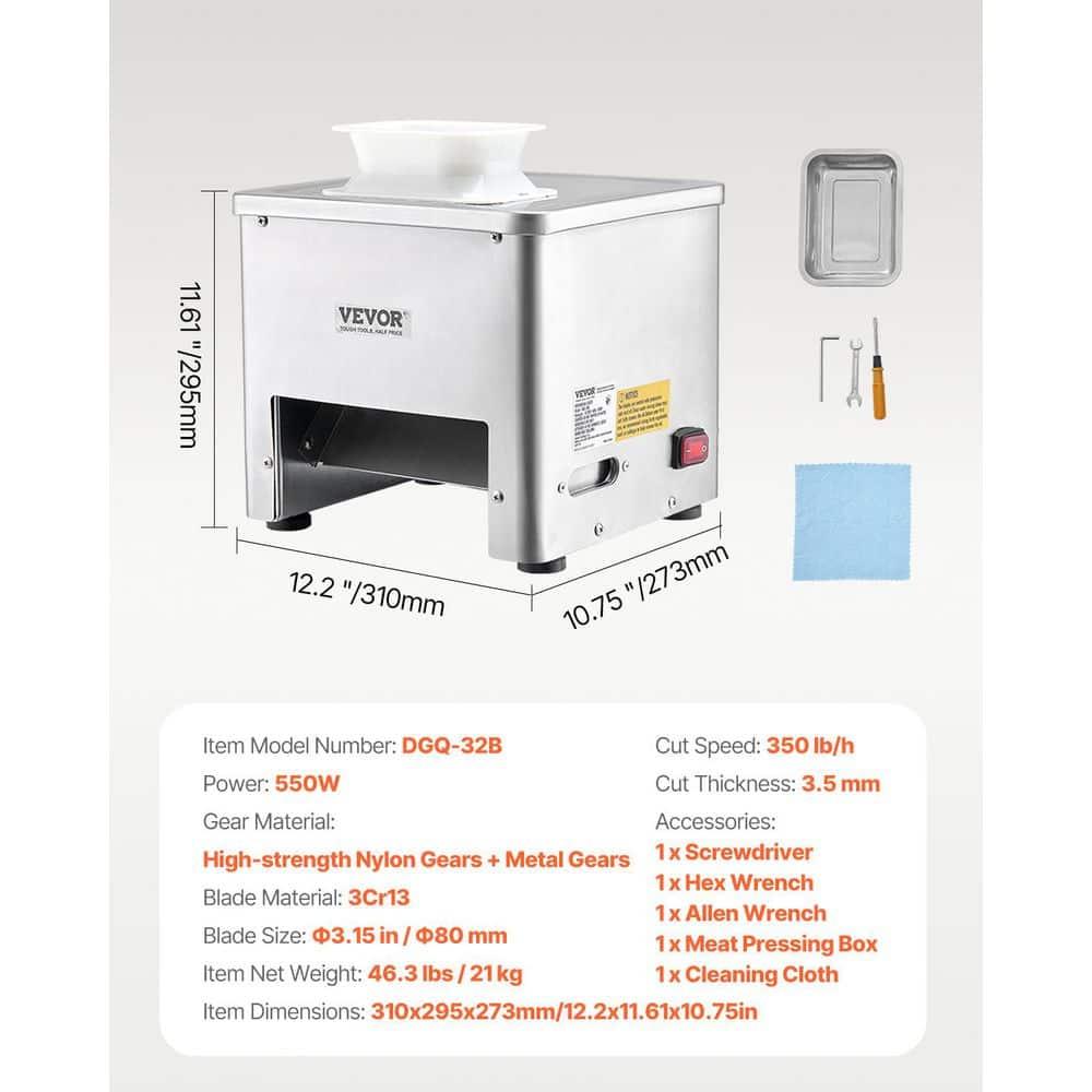 VEVOR Meat Cutter Machine, 550W Meat Slicer, 350 lb/h Commercial Meat Cutting Machine, Stainless Steel, 2.5-10 mm Thickness, Electric Food Cutting Slicer for Home Kitchen, Restaurant, Supermarket