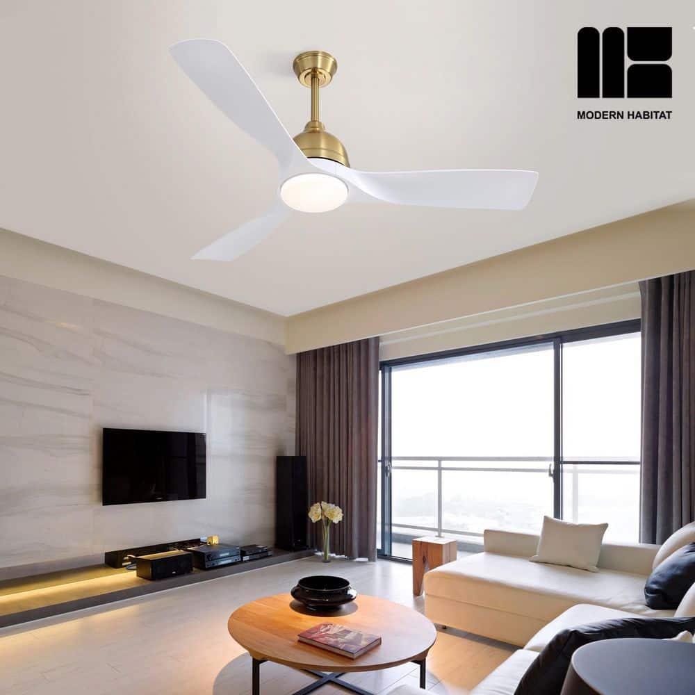 54" Modern Ceiling Fan with 3 Solid Wood Blades, 6 Speeds, Remote Control, 3 Color Dimmable LED Light, Intelligent Control Ceiling Fan