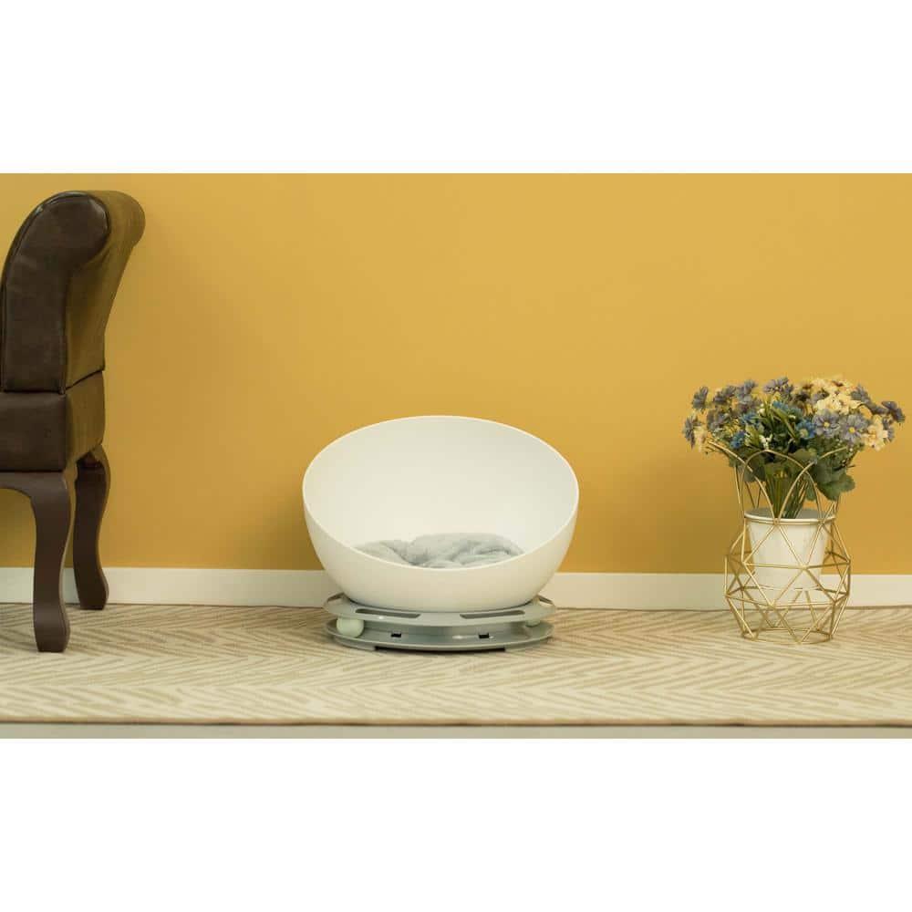 White Plastic Round Cat Lounge with Plush Velvet Cushion