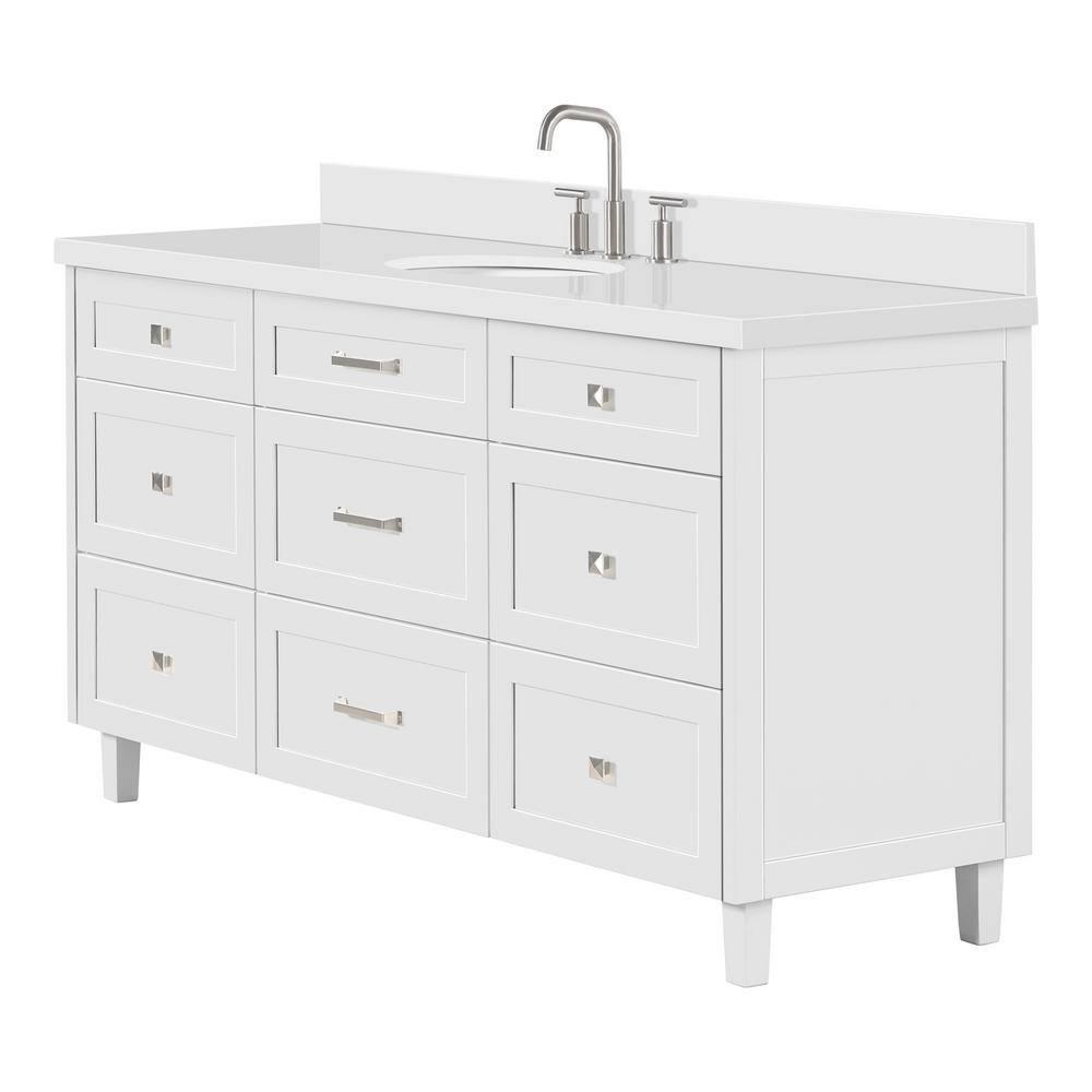 Ariel Monrow 67 Inch Single Oval Sink Bathroom Vanity With Pure White Quartz Countertop