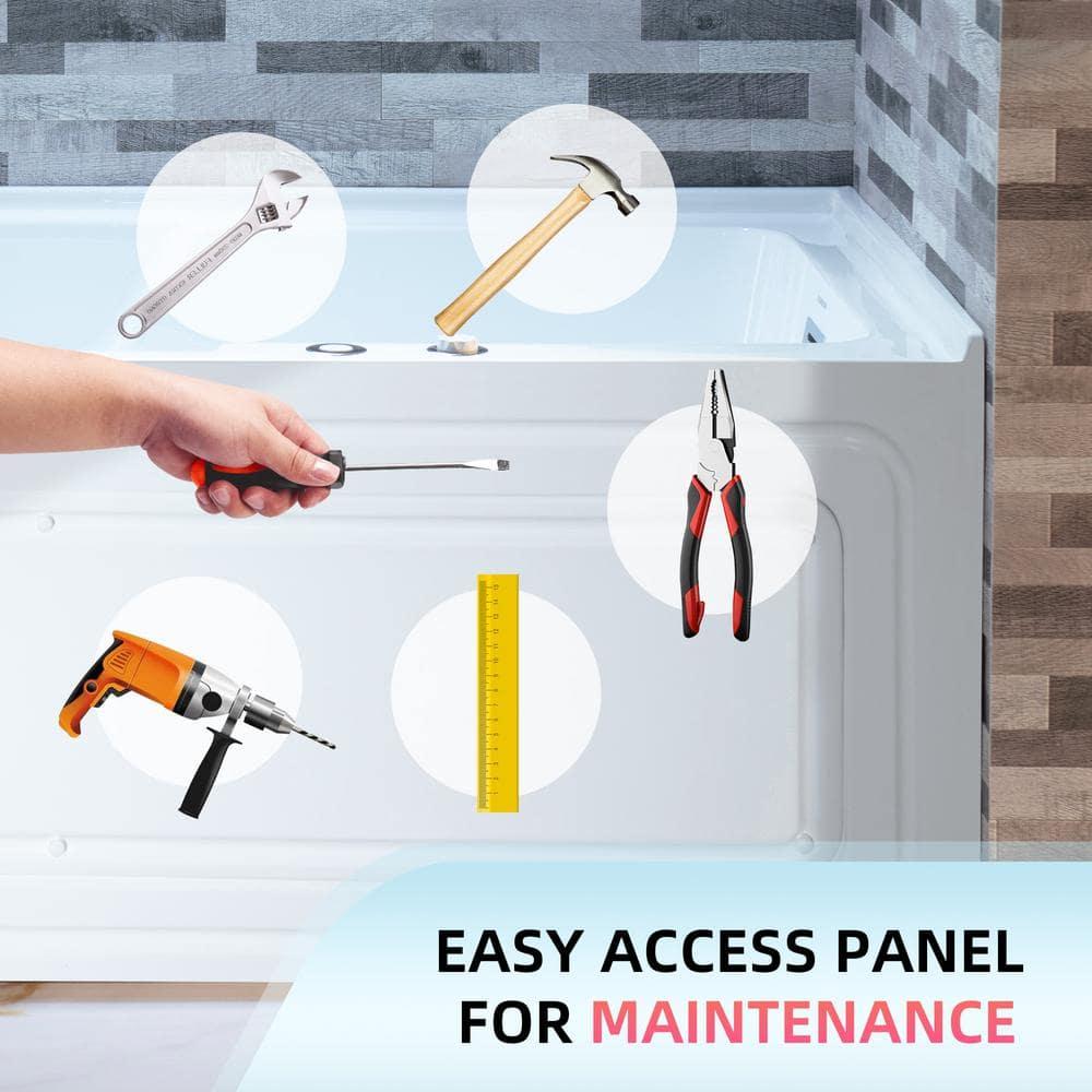 60" x 30" Whirlpool Heated Rectangular Alcove Acrylic Bathtub with Chrome/Matte Black Drain and Overflow