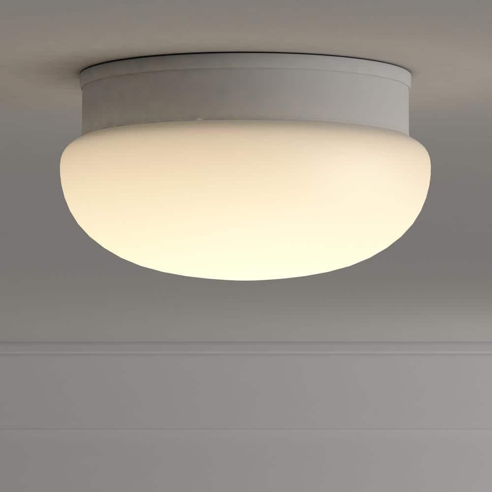 Progress Lighting, Fitter Collection, 2-Light Flush Mount, Brushed Nickel, White Glass Bowl