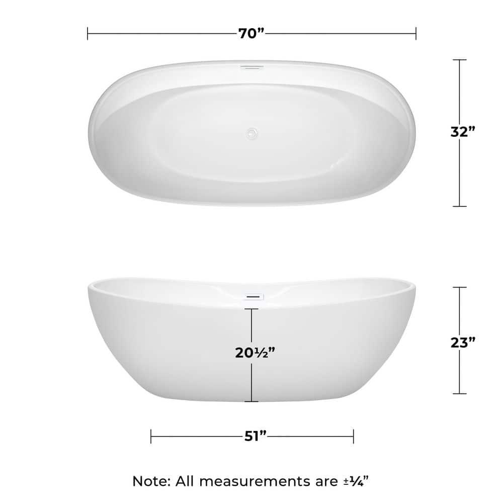 Rebecca 70'' x 32'' Freestanding Soaking Acrylic Bathtub
