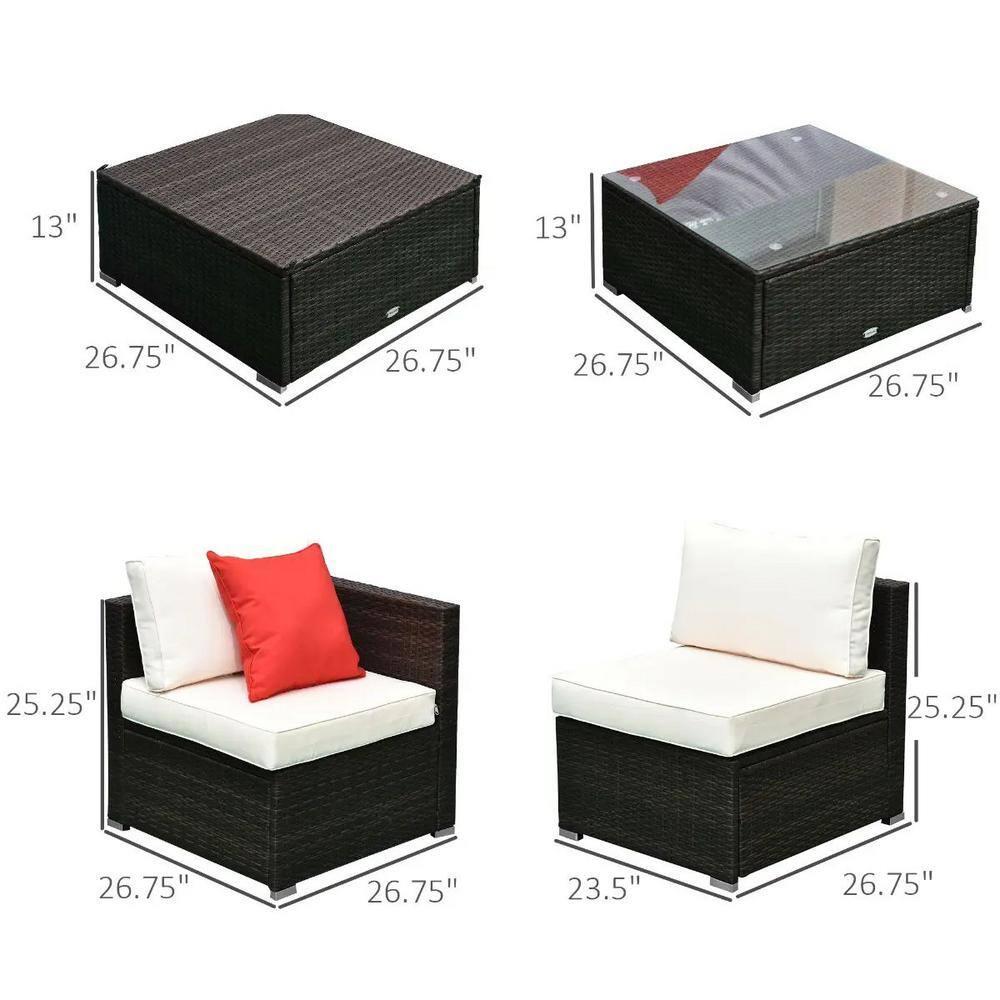 Outsunny 6 Pieces Outdoor PE Rattan Sofa Set, Sectional Conversation Wicker Patio Couch Furniture Set with Cushions and Coffee Table, White