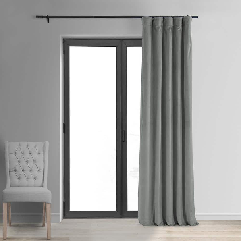 Half Price Drapes Signature Silver Grey Velvet Blackout Curtains for Bedrooms(1 Panel), 50WX 96L